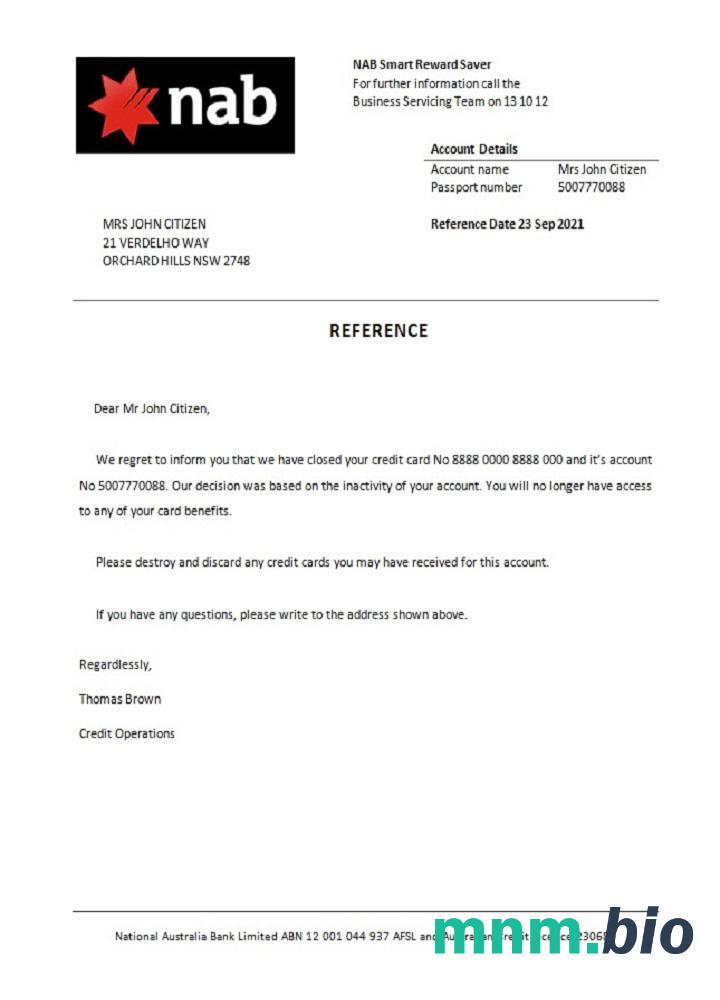 Przykład odniesienia zamknięcia USA Nab w formatach Word i PDF